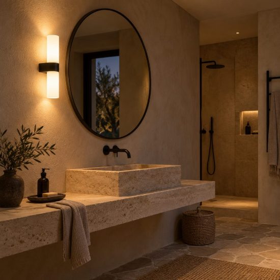 Applique a tubo per bagno moderna nero opalino ip44