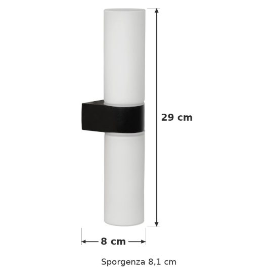 Applique a tubo per bagno moderna nero opalino ip44