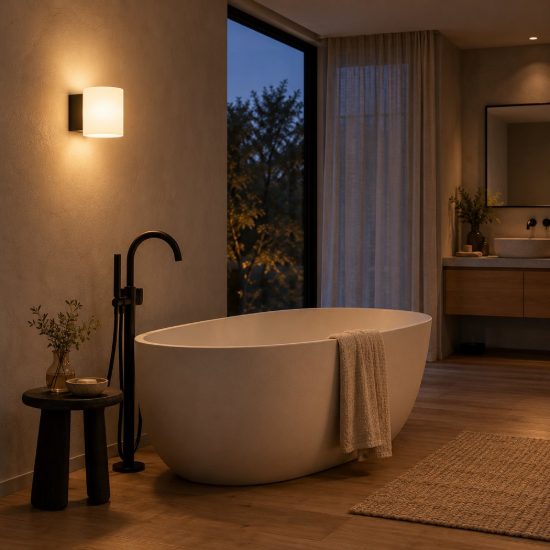 Applique a cilindro per bagno moderna nero opalino ip44