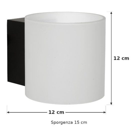 Applique a cilindro per bagno moderna nero opalino ip44