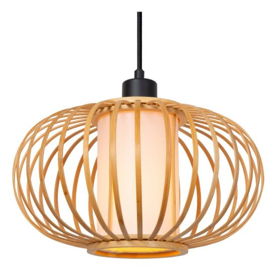 Lampadario a sospensione con 3 pendenti lineare per sala da pranzo moderno legno chiaro nero