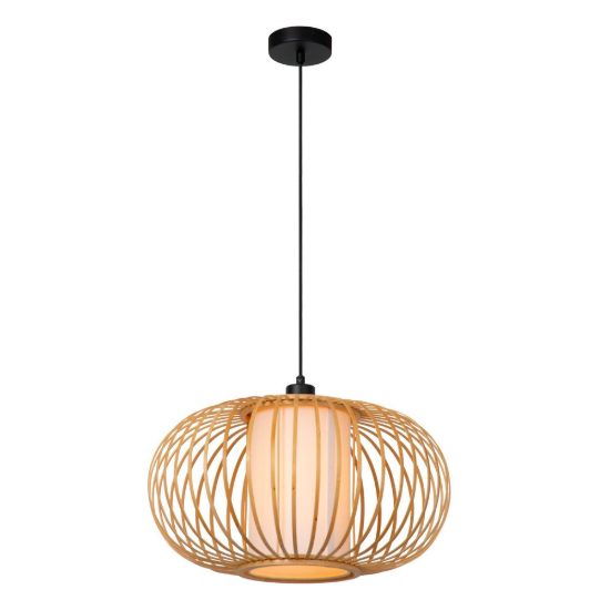 Lampadario a sospensione piccolo ovale per sala da pranzo moderno legno chiaro nero