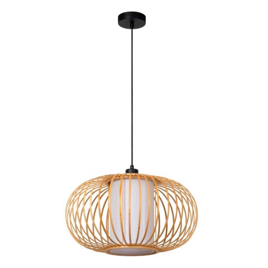 Lampadario a sospensione piccolo ovale per sala da pranzo moderno legno chiaro nero
