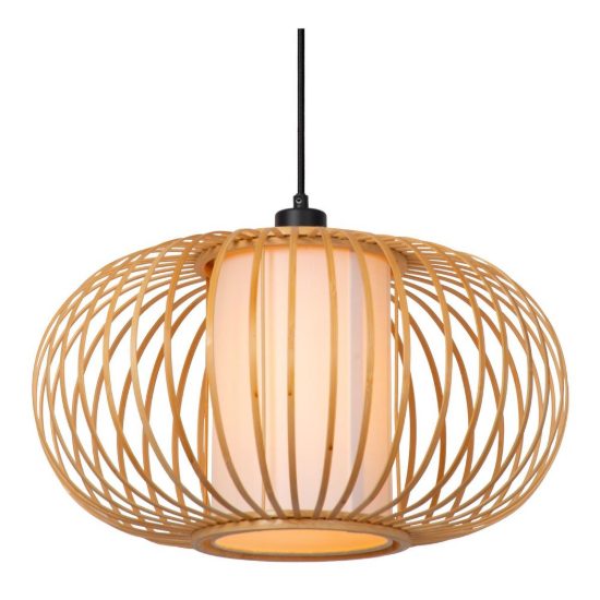 Lampadario a sospensione piccolo ovale per sala da pranzo moderno legno chiaro nero