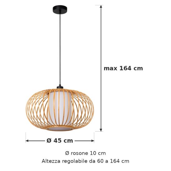 Lampadario a sospensione piccolo ovale per sala da pranzo moderno legno chiaro nero