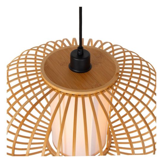Lampadario a sospensione grande ovale per sala da pranzo moderno legno chiaro nero