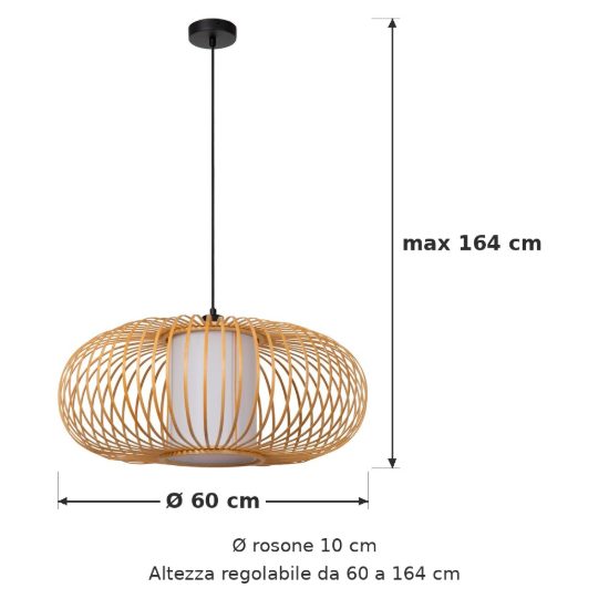 Lampadario a sospensione grande ovale per sala da pranzo moderno legno chiaro nero