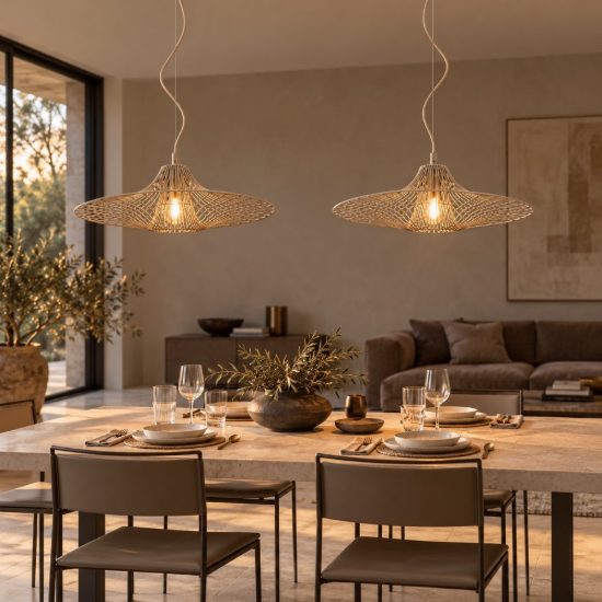 Lampadario a sospensione 2 luci a disco per salotto moderno tortora
