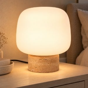 Abat-jour a globo per comodino moderno opalino tortora
