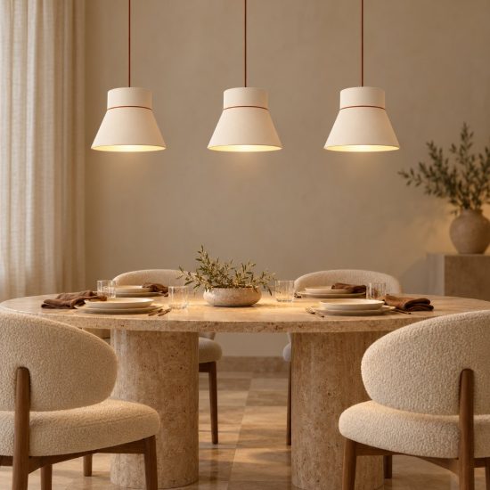 Lampadario a sospensione con 3 pendenti per sala da pranzo moderno crema marrone