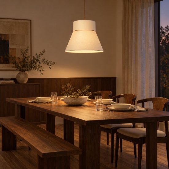 Lampadario a sospensione conico per sala da pranzo moderno crema