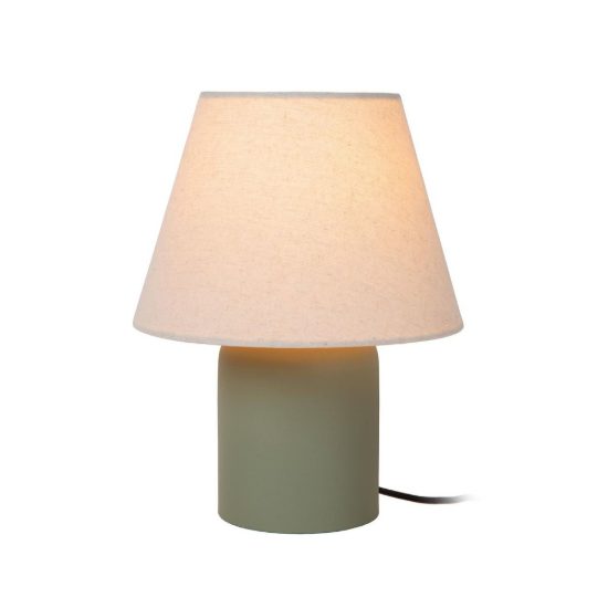 Abat-jour conico per comodino moderno verde crema con base cilindrica