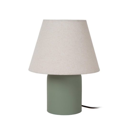 Abat-jour conico per comodino moderno verde crema con base cilindrica