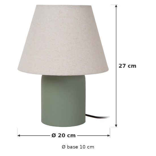 Abat-jour conico per comodino moderno verde crema con base cilindrica
