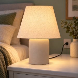 Abat-jour conico per comodino moderno crema con base cilindrica