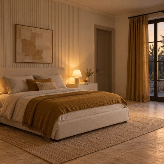 Abat-jour conico per comodino moderno crema con base cilindrica