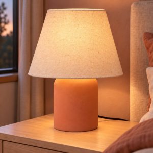 Abat-jour conico per comodino moderno terracotta crema con base cilindrica