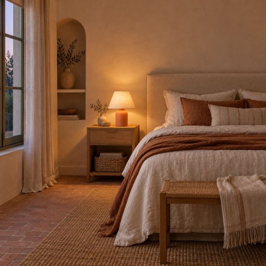 Abat-jour conico per comodino moderno terracotta crema con base cilindrica