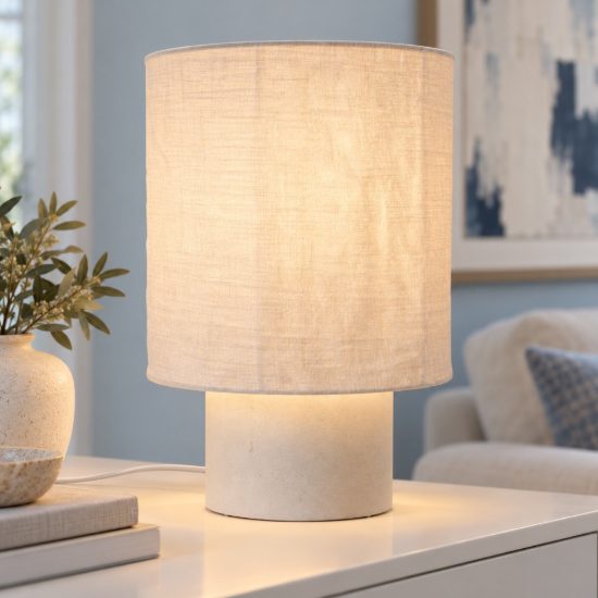 Lampada da tavolo piccola a cilindro per salotto moderna bianco