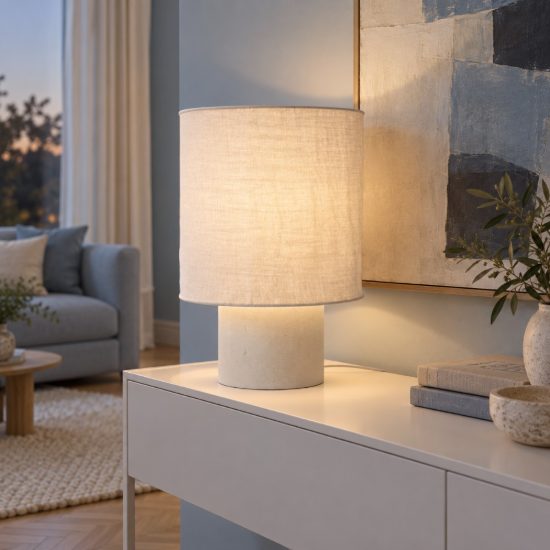 Lampada da tavolo piccola a cilindro per salotto moderna bianco