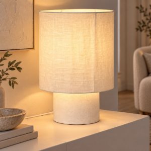 Lampada da tavolo grande a cilindro per salotto moderna bianco
