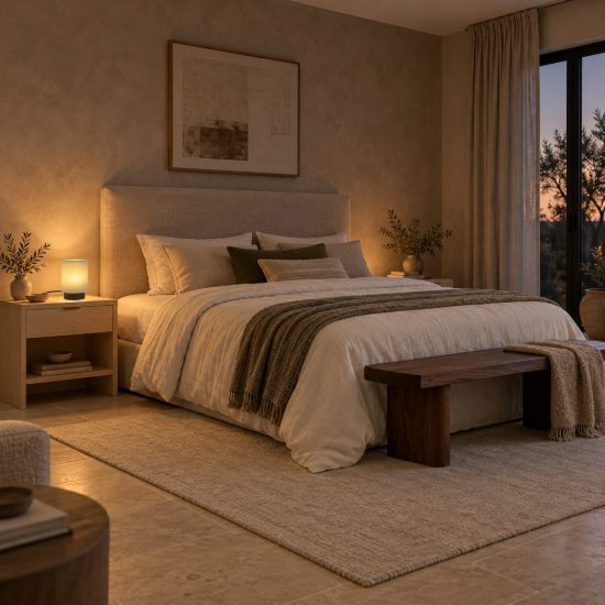 Abat-jour a cilindro per comodino moderno effetto legno scuro crema
