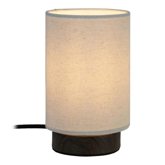 Abat-jour a cilindro per comodino moderno effetto legno scuro crema