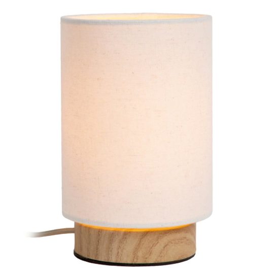 Abat-jour a cilindro per comodino moderno effetto legno chiaro crema