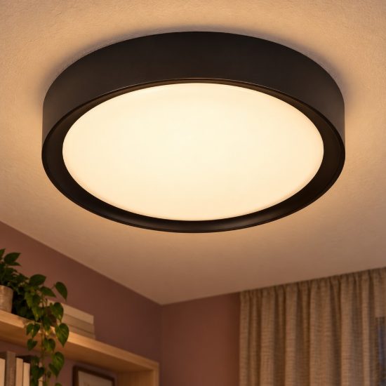 Plafoniera rotonda moderna nero opalino