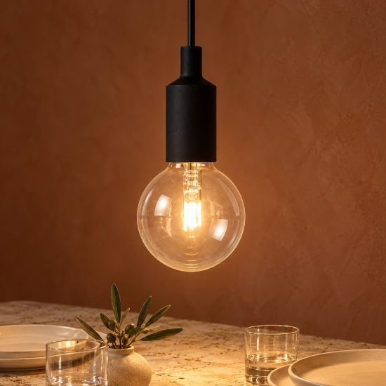 Lampada a sospensione per soggiorno moderna nero con rosone conico