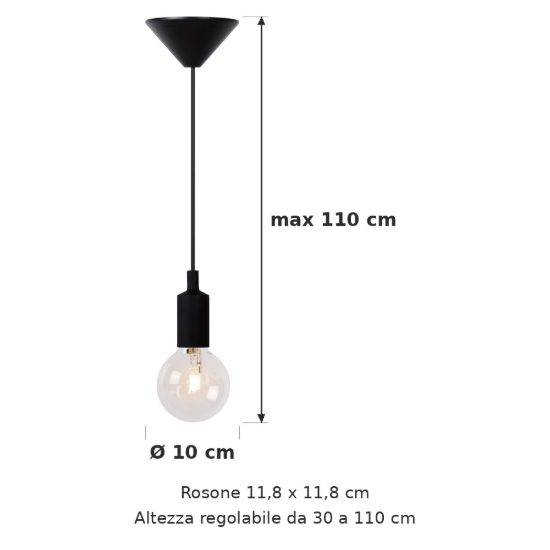 Lampada a sospensione per soggiorno moderna nero con rosone conico