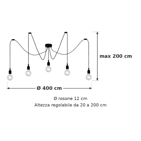 Lampadario a sospensione con 5 pendenti per soggiorno moderno nero