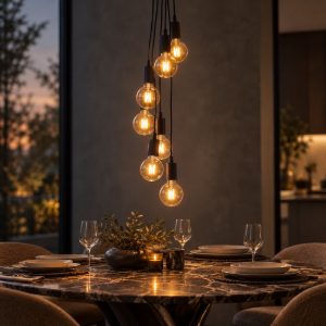 Lampadario a sospensione con 7 pendenti per soggiorno moderno nero