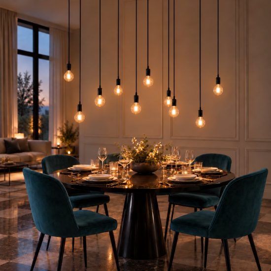 Lampadario a sospensione con 10 pendenti per soggiorno moderno nero