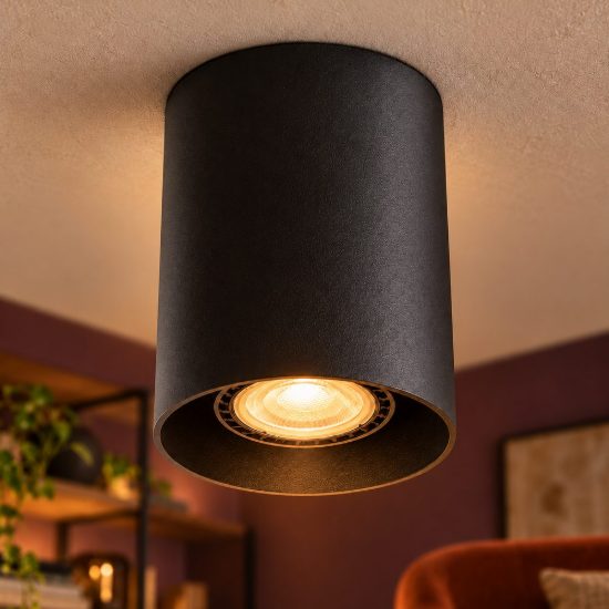 Faretto da soffitto cilindrico per soggiorno moderno nero