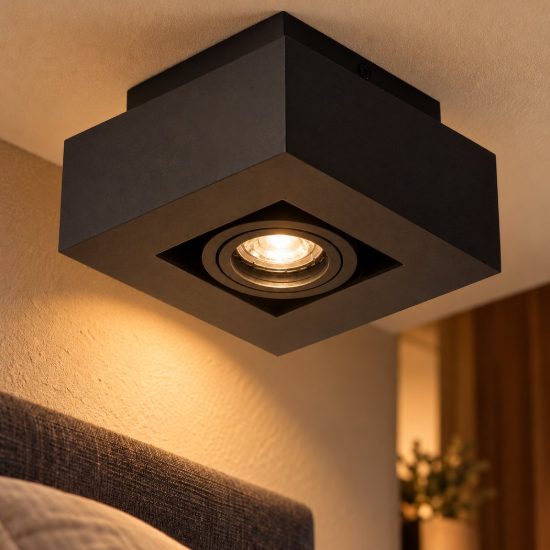 Faretto da soffitto quadrato per soggiorno orientabile nero led 5w dim to warm 2200k 3000k