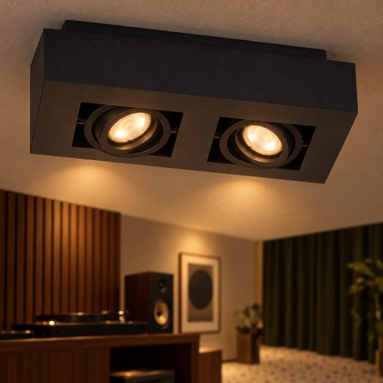 Plafoniera con 2 faretti orientabili rettangolare nero led 10w dim to warm 2200k 3000k
