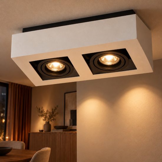 Plafoniera con 2 faretti orientabili rettangolare bianco nero led 10w dim to warm 2200k 3000k