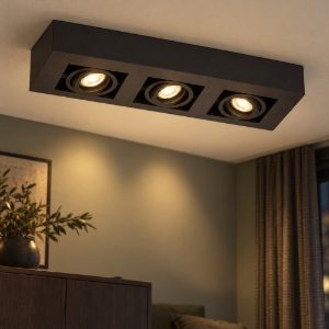 Plafoniera con 3 faretti orientabili rettangolare nero led 15w dim to warm 2200k 3000k