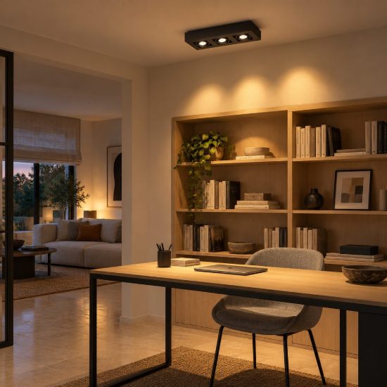 Plafoniera con 3 faretti orientabili rettangolare nero led 15w dim to warm 2200k 3000k