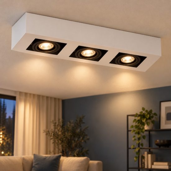 Plafoniera con 3 faretti orientabili rettangolare bianco nero led 15w dim to warm 2200k 3000k