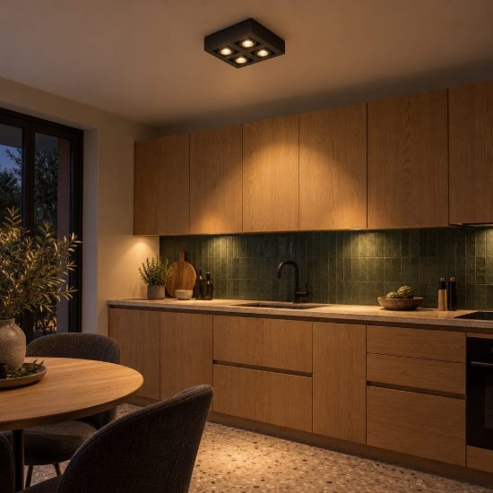 Plafoniera con 4 faretti orientabili quadrata nero led 20w dim to warm 2200k 3000k