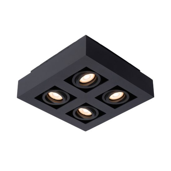 Plafoniera con 4 faretti orientabili quadrata nero led 20w dim to warm 2200k 3000k