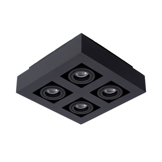 Plafoniera con 4 faretti orientabili quadrata nero led 20w dim to warm 2200k 3000k