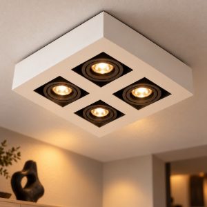 Plafoniera con 4 faretti orientabili quadrata bianco nero led 20w dim to warm 2200k 3000k