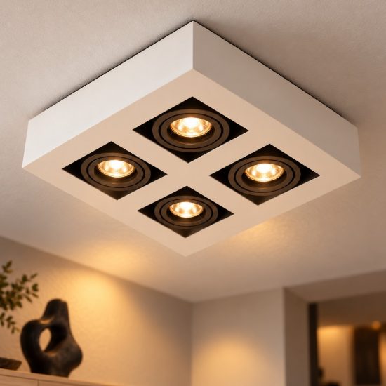 Plafoniera con 4 faretti orientabili quadrata bianco nero led 20w dim to warm 2200k 3000k
