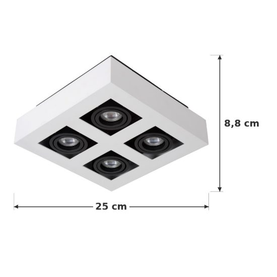 Plafoniera con 4 faretti orientabili quadrata bianco nero led 20w dim to warm 2200k 3000k
