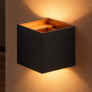 Applique quadrata per soggiorno moderna nero oro led 4w 2700k