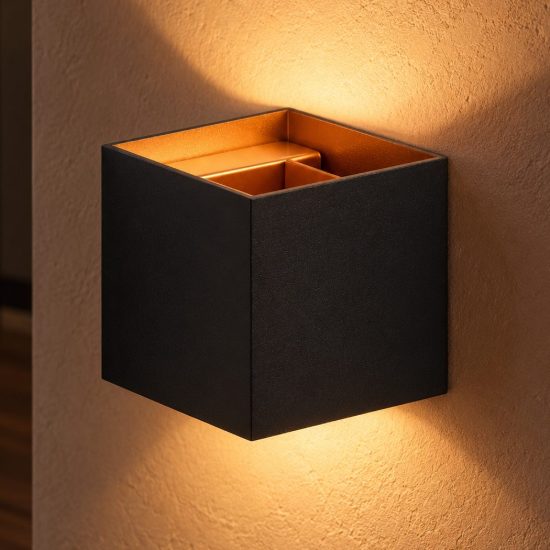 Applique quadrata per soggiorno moderna nero oro led 4w 2700k