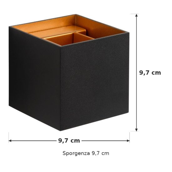 Applique quadrata per soggiorno moderna nero oro led 4w 2700k